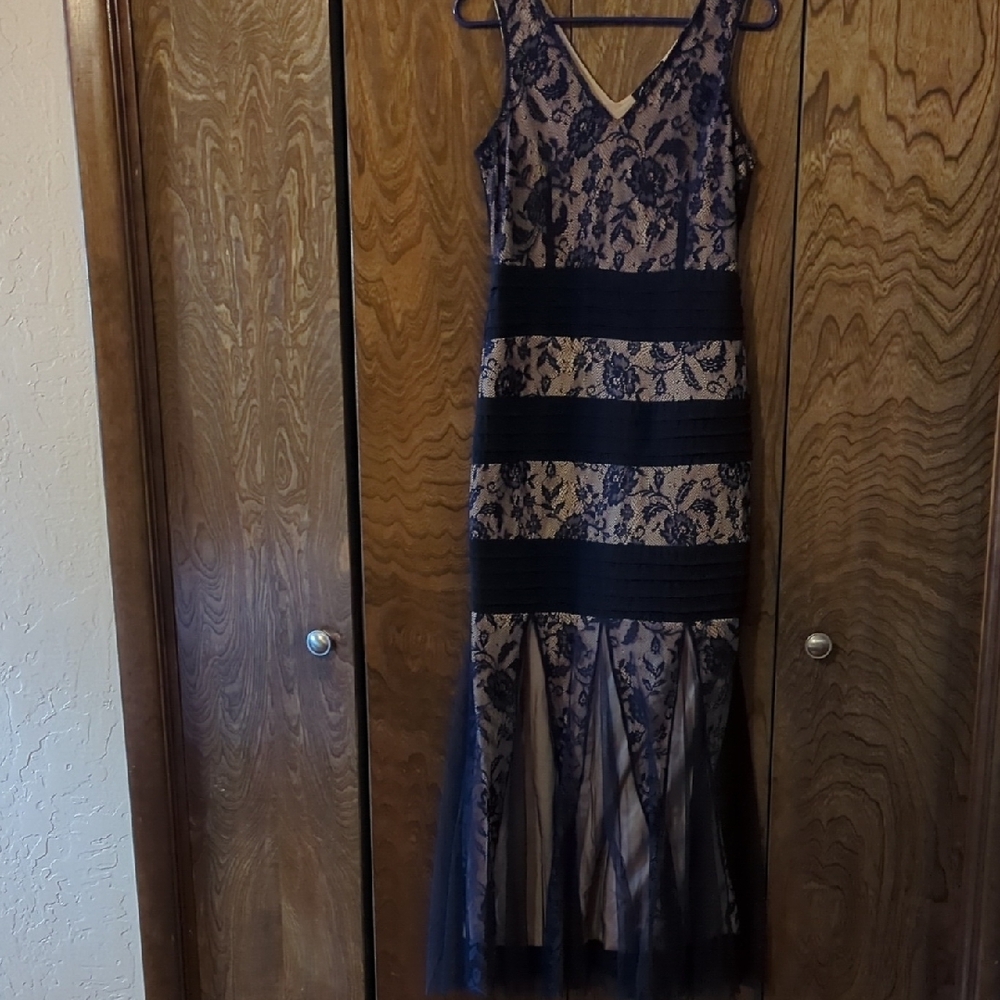 Elegant Blue and Cream Lace Dress